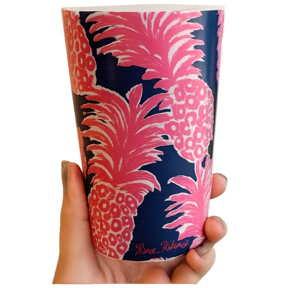 Lilly Pulitzer Coffee Travel Mug Cup Pink Pineapple Blue 14 OZ Ceramic